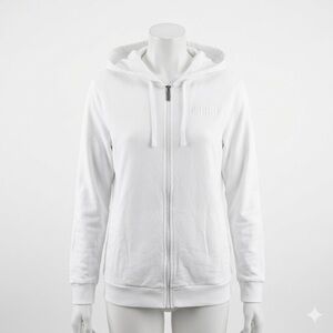 Puma White Full Zip Hoodie Sweatshirt-Embroidered Logo Women’s M